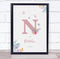 The Card Zoo Pink Initial N Watercolour Flowers Baby Birth Details Nursery Christening Print