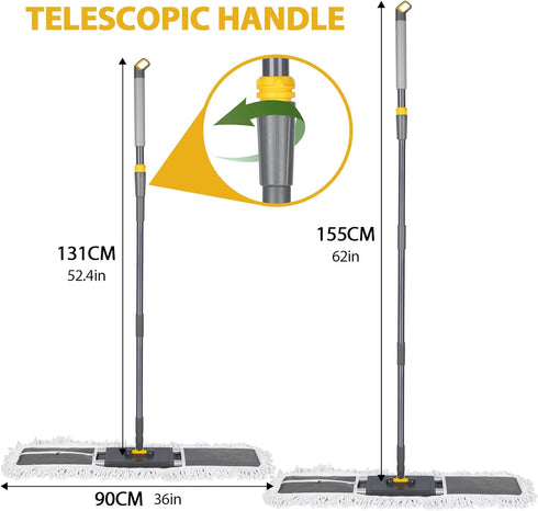 MASTERTOP Professional Industrial Dust Mop with 3 Microfiber Mop Pads and Telescopic Aluminum Handle