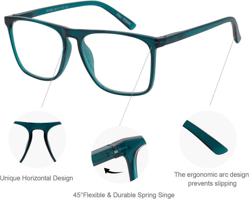 MARE AZZURO Men's Square Reading Glasses 0 1.0 1.25 1.5 1.75 2.0 2.25 2.5 2.75 3.0 3.5 4.0 5.0 6.0 (Blue 175)