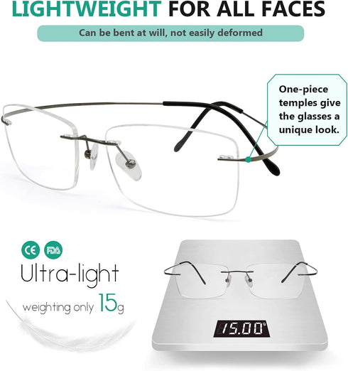 Eyekepper Titanium Rimless Reading Glasses for Men Women - Gunmetal +0.00