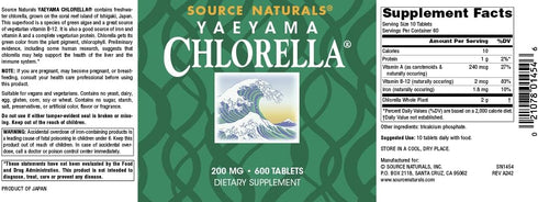 Source Naturals Yaeyama Chlorella Green Superfood, 600 Tablets - Plant-Based B12* 200 mg