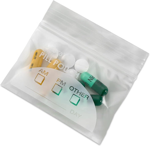 Pill Pouch Bags - (Pack of 400) 3" x 2.75" Disposable Zipper Pills Baggies for Daily AM PM Travel Organizer