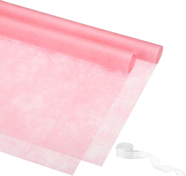 PATIKIL 22.8"x22.8" Pink Flower Wrapping Paper, 20 Sheets Non-Woven Waterproof Floral Bouquet Wrap with 1 Roll Ribbon