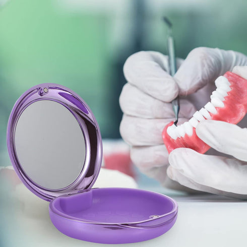 Healifty Portable Dental Retainer Box - Practical Invisible Denture Case with Mirror for Dental Braces (Violet)
