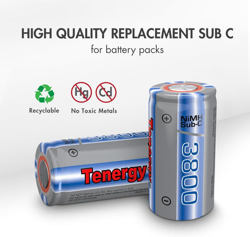 Tenergy 3800mAh Propel Sub C NiMH Flat Top Rechargeable Battery