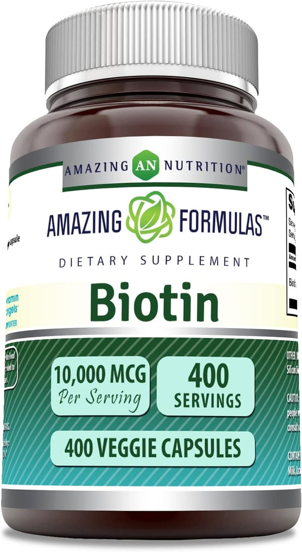 Amazing Formulas Biotin 10000 Mcg Veggie Capsules | Vitamin B7 Supplement | Gluten Free, Non-GMO | 400 Count, Made in