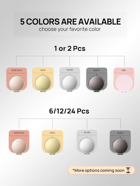 Compact Mirror for Purse, Double-Sided 1X/2X Magnifying Metal Pocket Makeup Mirror - Round, Silver