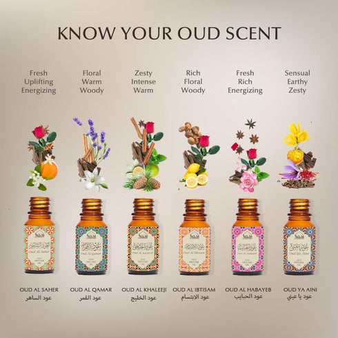 Set 6 10ml Set 100% Oud Diffuser Oil, Essential Oil Gift by Dukhni | x Arabic Oil Gift for Diffuser & humidifier | Pure