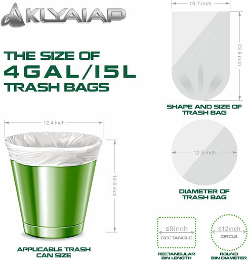Aklyaiap 4 Gallon Trash Bags, 220 Counts, Tear & Leak Resistant Biodegradable Small Garbage Bags for Home & Kitchen,