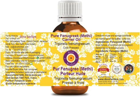 Deve Herbes Pure Fenugreek Carrier Oil - 100% Natural Therapeutic Grade Cold Pressed 100ml
