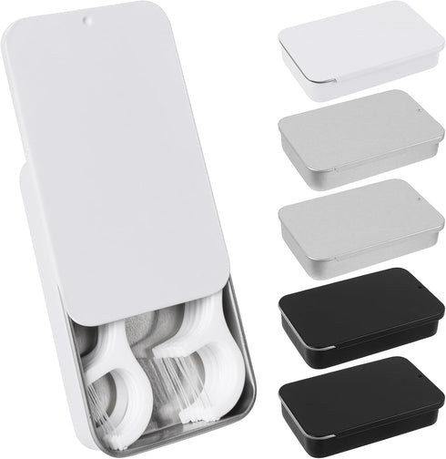 6 Pack Portable Dental Floss Case, Refillable Travel Pick Organizer, Metal Sliding Dispenser for Teeth Cleaning