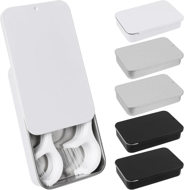 6 Pack Portable Dental Floss Case, Refillable Travel Pick Organizer, Metal Sliding Dispenser for Teeth Cleaning