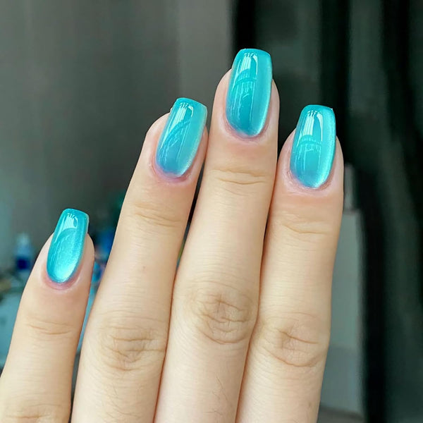 Lake Blue Press on Nails, Medium Square SWEKKE Fake Nails Full Cover, Glossy Glue on Nails for Women, 24 Pcs