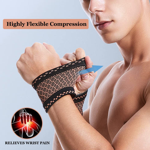 Copper Wrist Compression Brace (2Pcs) - Elastic Support Sleeve for Tendonitis, Arthritis, Pain Relief