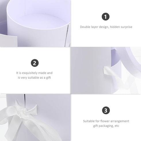 Packaging balacoo Double Layer round Flower Box for Fresh Flower Arrangement, White Floral with Lid, Suitable