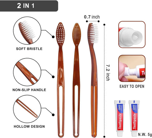 50 Pack Disposable Toothbrushes with Toothpaste Set, Individually Wrapped Disposable Toothbrushes, Travel Toothbrush Kit for Travel Hotel Guest, 2 Colors