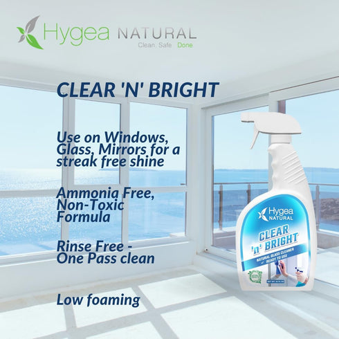 Clear 'n' Bright Glass Cleaner Spray, Streak-Free & Ammonia-Free Window Cleaning Supplies, Safe & Fast