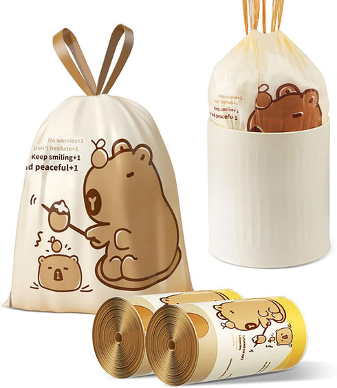VOK 4 Gallon Trash Bags with Capybara Printed, Drawstring Small Garbage Bags, Tear-Resistant