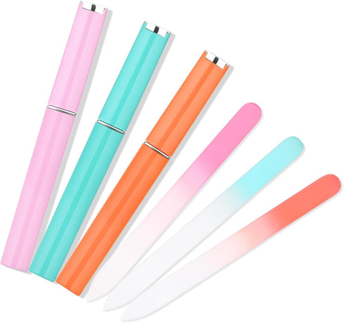 KADS 3 Pack Glass Nail File, Crystal Fingernail Files with Case for Natural Nail Care, Unique Gifts