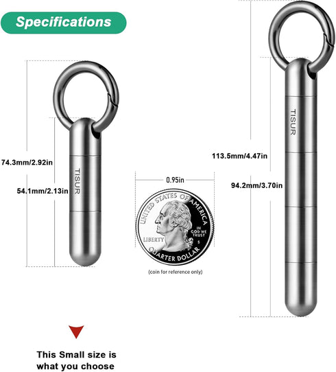 TISUR Small Keychain Pill Holder, Waterproof Titanium Pill Fob for Travel Purse Pocket, Mini Organizer Box
