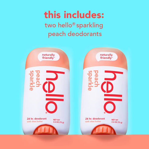 Hello Peach Aluminum Free Deodorant for Women & Men, Natural Fragrance, 24 Hour Odor Protection, Pack of 2