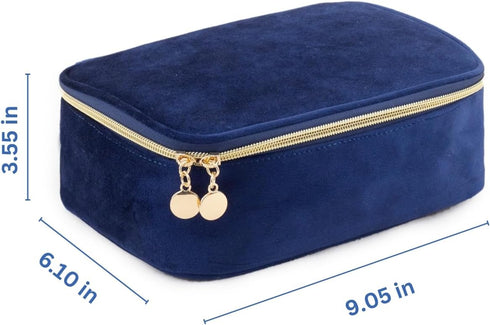 KOPY Velvet Makeup Bag for Women, Large and Classy Makeup Organizer, Make Up Travel Toiletry Bag Portable With Handle (Navy)