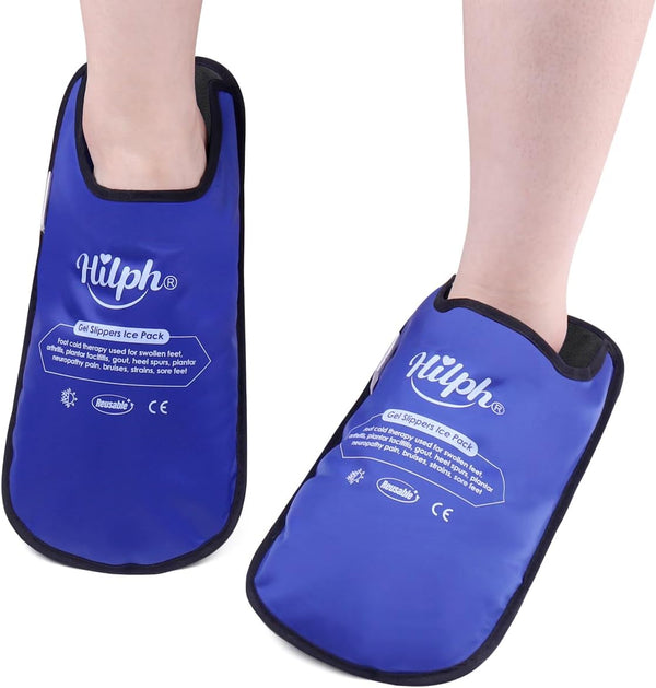 Foot Ice Pack Slippers Hilph for Plantar Fasciitis 2 Packs, Reusable Hot Cold Gel Ice Slipper for Foot and Broken Toes