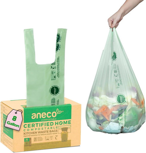 8 Gallon Compostable Kitchen Food Waste Bags, 30 Count Leak-proof Bags for Tall Kitchen Bin, BPI Certified