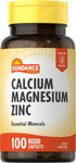 Sundance Calcium Magnesium Zinc | 100 Caplets | Vegetarian, Non-GMO, Gluten Free Essential Mineral Supplement