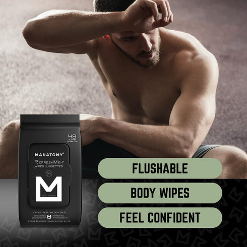 MANATOMY Pack, 3 48ct 144 RefreshMen Hygiene Man Wipes, with Aloe Vera & Chamomile, Extra-Thick & Extra-Large