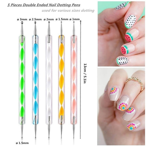 5PCS Dotting Pens and 3PCS Nail Painting Brushes, Double Ended Nail Art Design Tools and Dotting Tool Kit