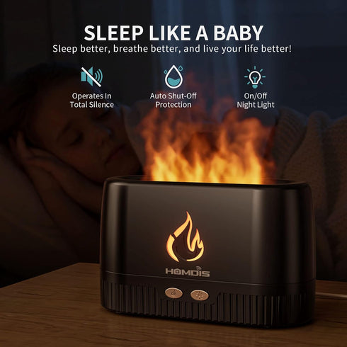 Quiet Flame Essential Oil Diffuser, Black | 7 Color Modes, Auto Shut Off, Humidifier for Aromatherapy