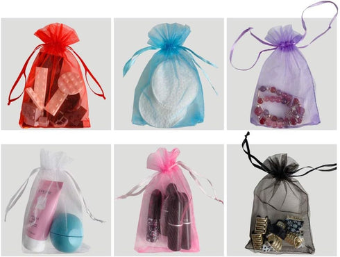 PMLAND 100 Pcs Organza Mesh Drawstring Bags, 4 x 6 Inches for Jewelry Party Favors