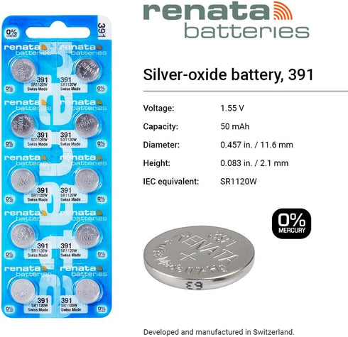 Renata Batteries 391 Silver Oxide Watch Battery (5 Pack)