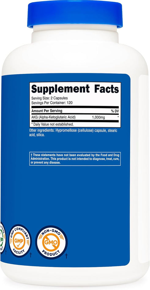 Nutricost AKG Alpha Ketoglutaric Acid Supplement, 1,000 mg, 240 Capsules, Energy Support Supplement