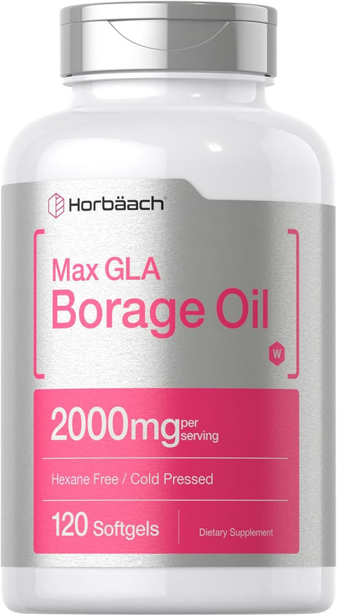 Horbaeach Borage Oil Capsules 2000 mg | 120 Softgels | Cold Pressed Seed Oil Supplement with 320mg of GLA