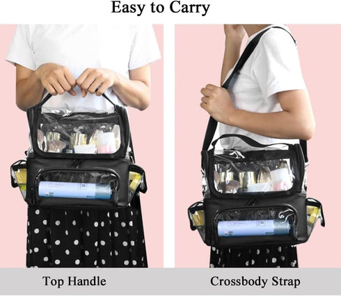 Makeup Brush Case, Clear Makeup Bags with Multiple Pockets, Waterproof Travel Organizer with Removable Dividers, Purple