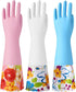 Bamllum 3 Pairs Rubber Cleaning Gloves, Household Kitchen Dishwashing Gloves with Cotton Flocked Liner, Small