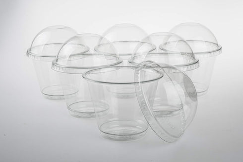Golden Apple, 9oz-50 Sets Clear Plastic Cups with Clear Dome Lids, No Hole