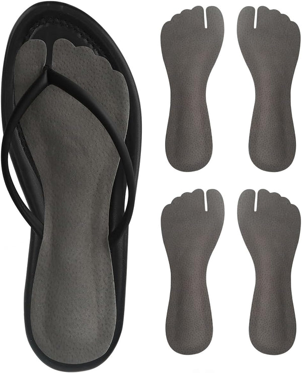 2 Pairs Pigskin Flip Flop Inserts, Anti-Slipping Cushion Insoles for Thong Pain Relief, Self Adhesive Arch Support