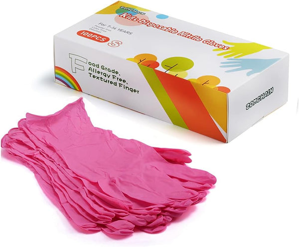 Kids Disposable Gloves - Nitrile, Latex Free, Powder Free for Crafting, Painting, Cleaning - 100 PCS