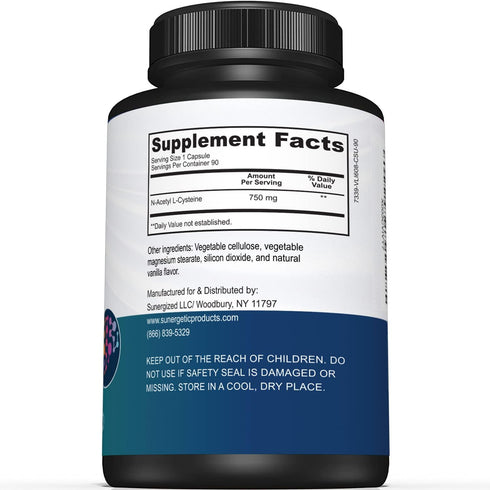 Premium NAC Supplement N-acetyl Cysteine – 750mg Per Capsule – Supports Liver, Detox Immune, Cellular & Respiratory Health – 90 N acetyl Cysteine Capsules