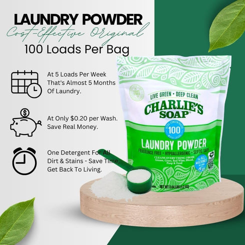 Pack 32 Oz, (100 (Pack 2) Charlies Soap Baby Variety Pre Spray Laundry Powder Load), Bundle