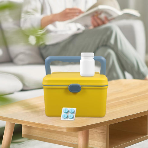 NOLITOY Empty First Aid Box Organizer (Yellow), Multi-Layer Plastic Medicine Storage Container with Handle for Baby