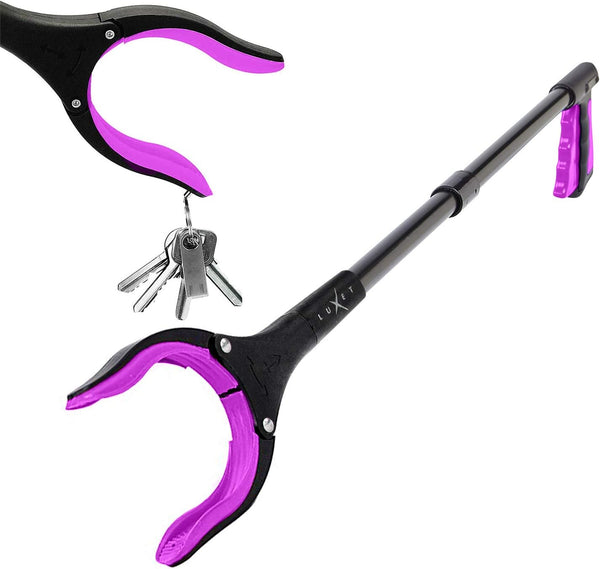 Grabber Reacher Tool - Long 32 Inch (Pink) Aluminum Foldable Pick Up Stick - Lightweight Trash Picker Claw for Elderly