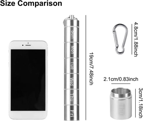 Ufurty 7 Rely2016 (1) Weekly Pill Fob, Aluminum Alloy Waterproof Pill Cases Box Dispenser Travel Pill Box Days Printed