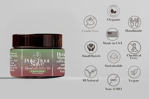 Living Farms Poke Root & Castor Oil Salve - Cysts, Boils, Fibroids, Swollen Lymph Nodes, Breast & Joint - Vegan