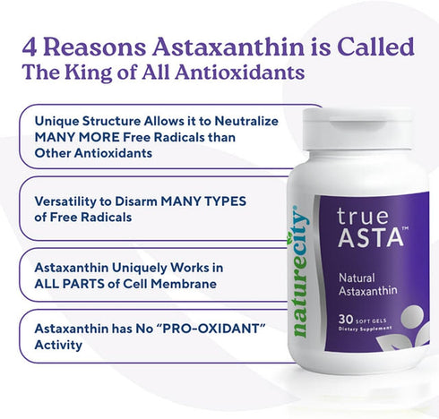 True-Asta AstaReal Natural Astaxanthin Supplements, 6mg, Joint Muscle Skin Eye Support, 30 Soft Gels