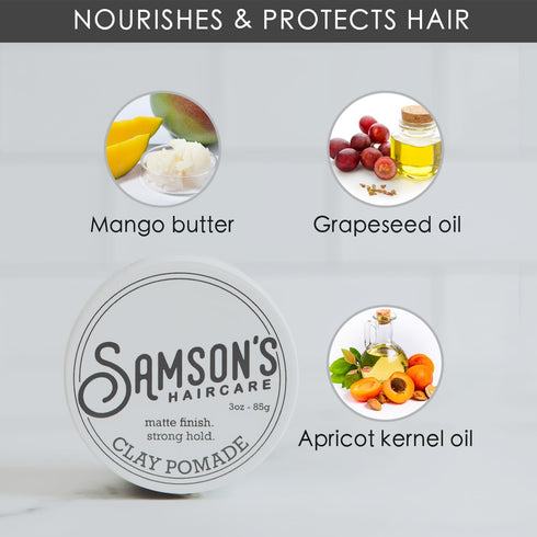 SAMSON'S HAIRCARE Matte Finish Clay Pomade - 3 oz Lightweight, Medium Hold, Water-based Hair Nourishing