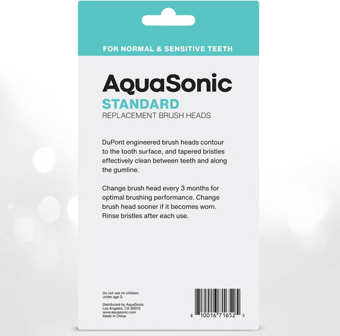 AquaSonic Standard Replacement Brush Heads for Normal & Sensitive Teeth - Compatible with Many AquaSonic Toothbrush